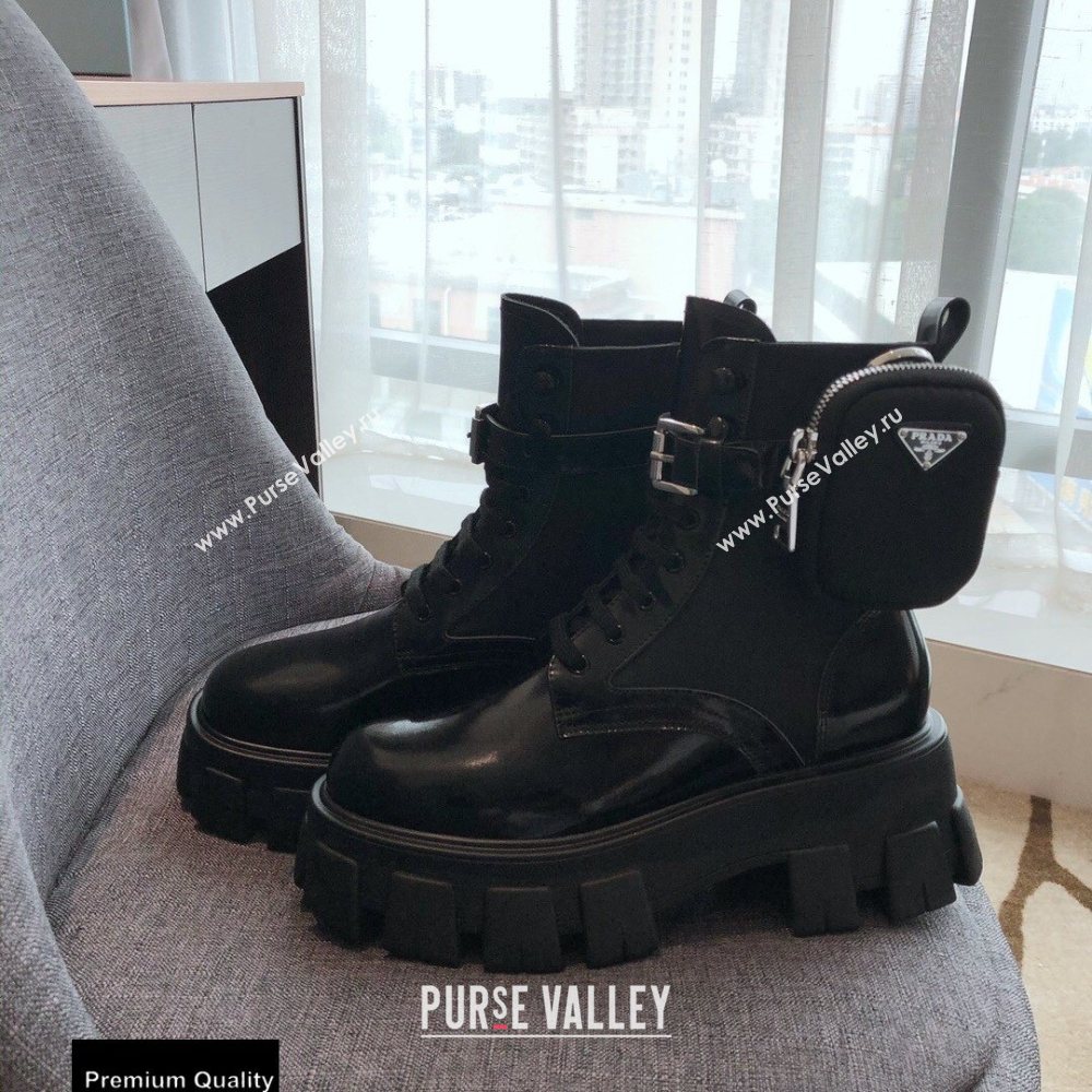 Prada Monolith Brushed Rois Combat Boots Black with Removable Nylon Pouches 2020 (modeng-20092430)