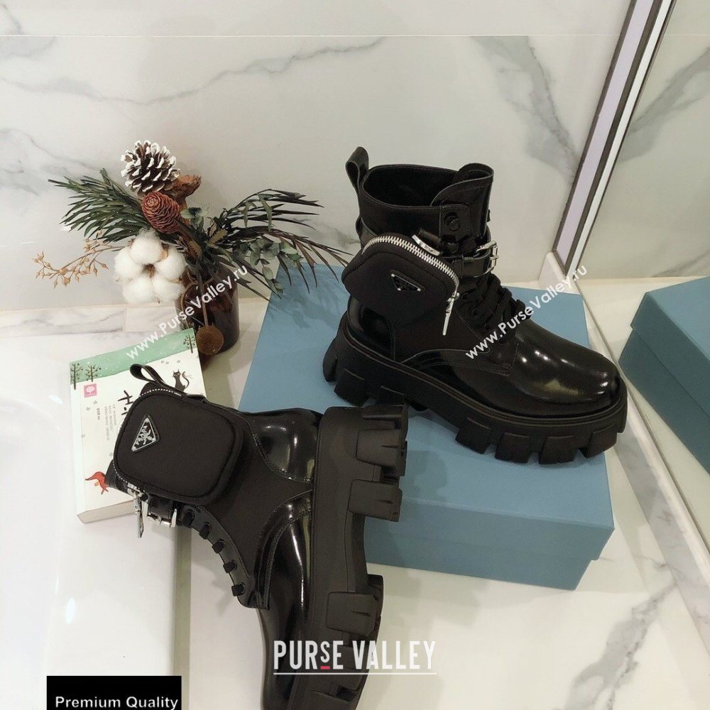 Prada Monolith Brushed Rois Combat Boots Black with Removable Nylon Pouches 2020 (modeng-20092430)