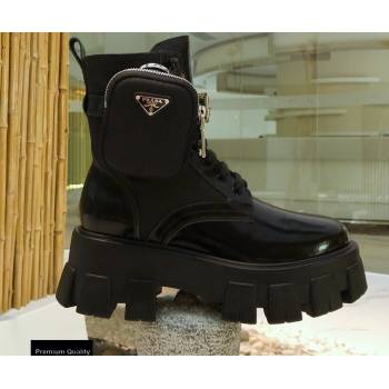 Prada Monolith Brushed Rois Combat Boots Black with Removable Nylon Pouches 2020 (modeng-20092430)