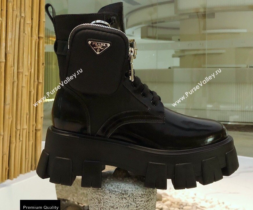 Prada Monolith Brushed Rois Combat Boots Black with Removable Nylon Pouches 2020 (modeng-20092430)