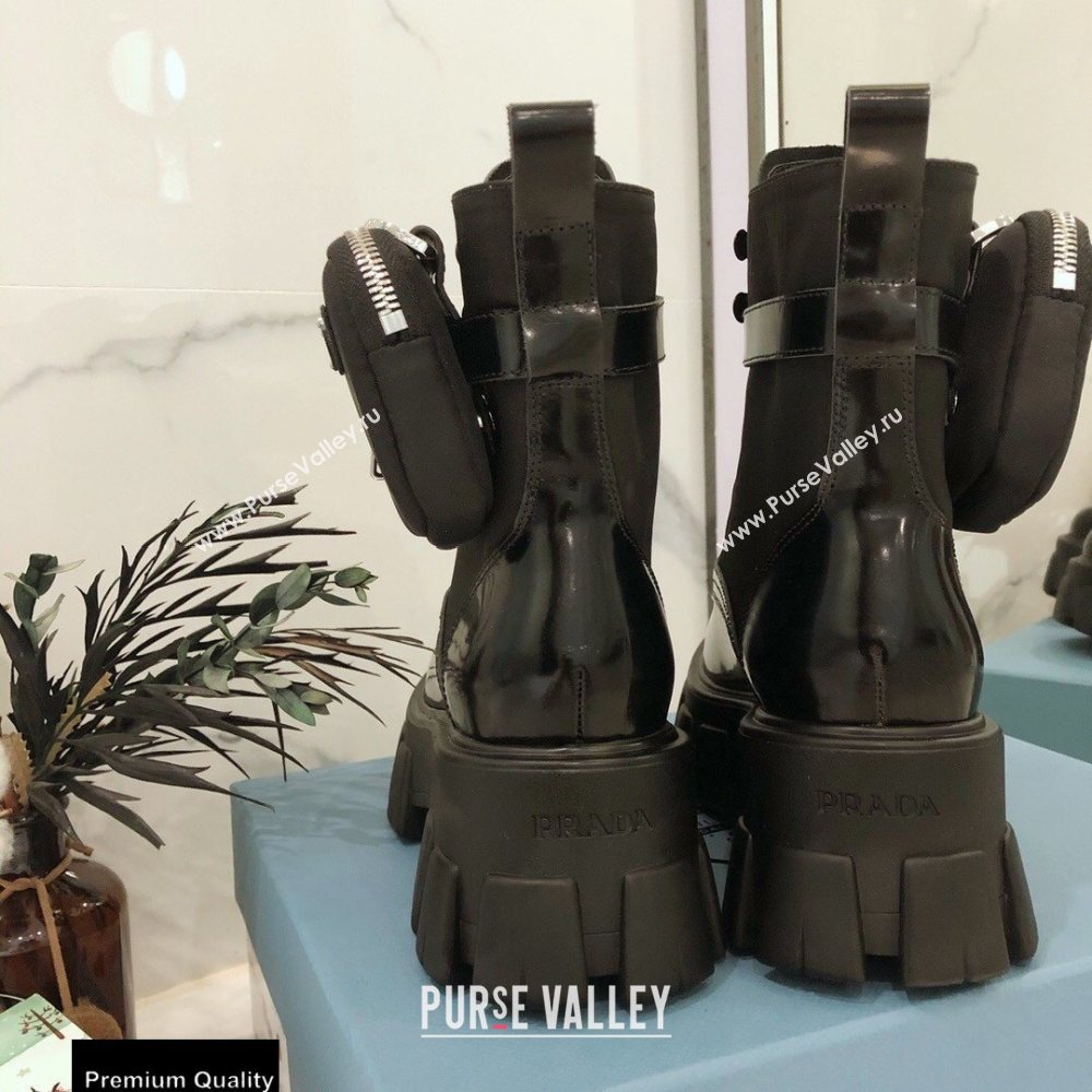 Prada Monolith Brushed Rois Combat Boots Black with Removable Nylon Pouches 2020 (modeng-20092430)