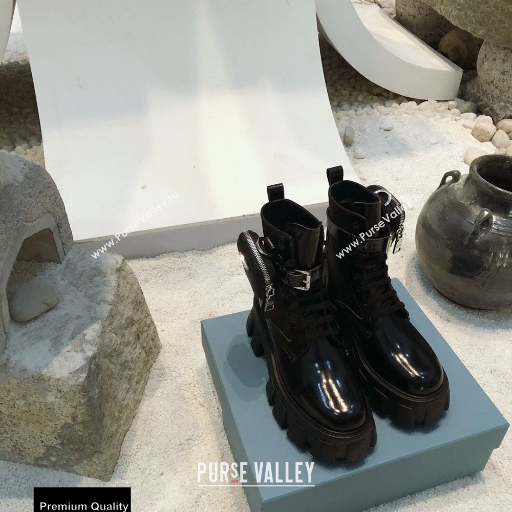 Prada Monolith Brushed Rois Combat Boots Black with Removable Nylon Pouches 2020 (modeng-20092430)