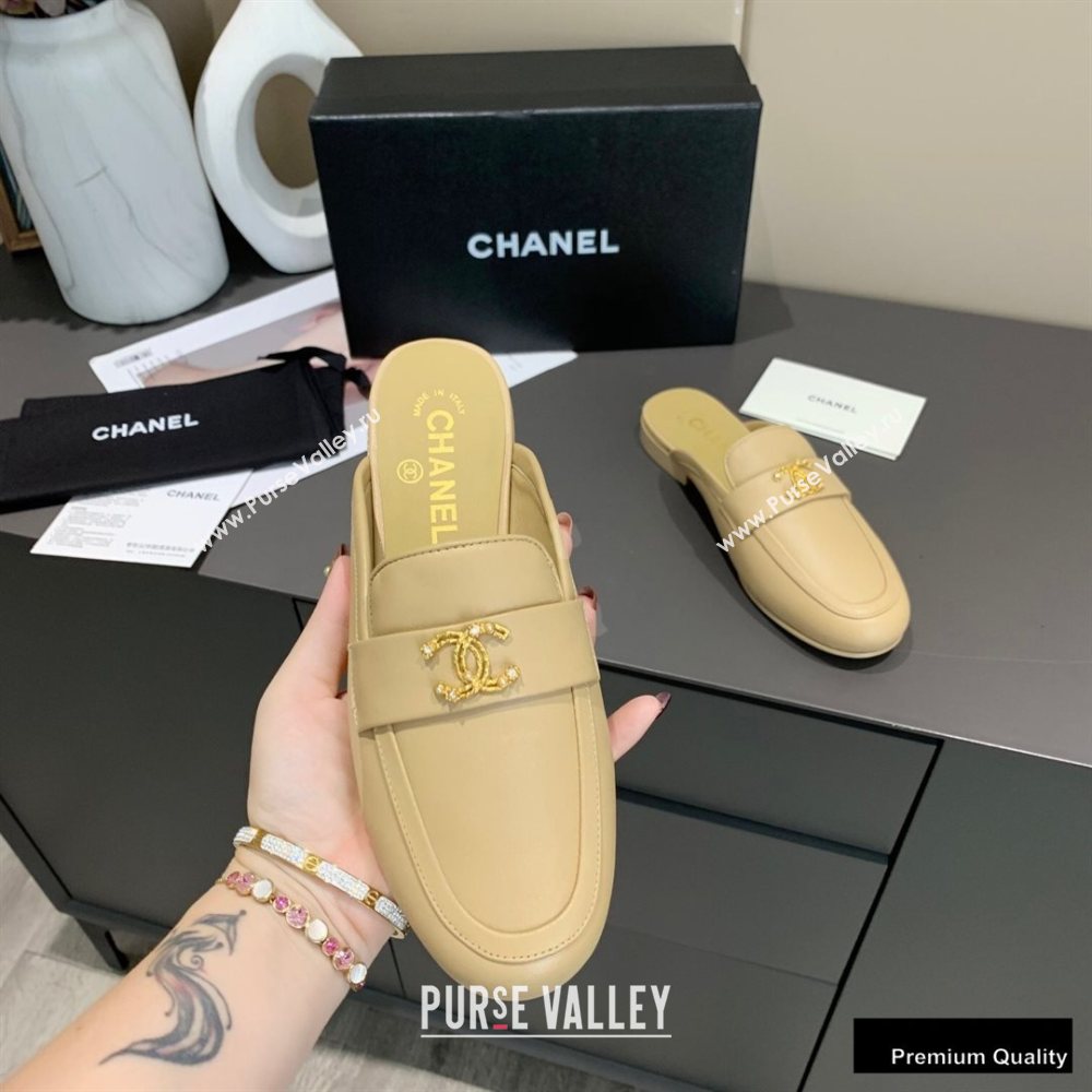Chanel Crystal CC Logo Mules Beige 2020 (modeng-20092320)