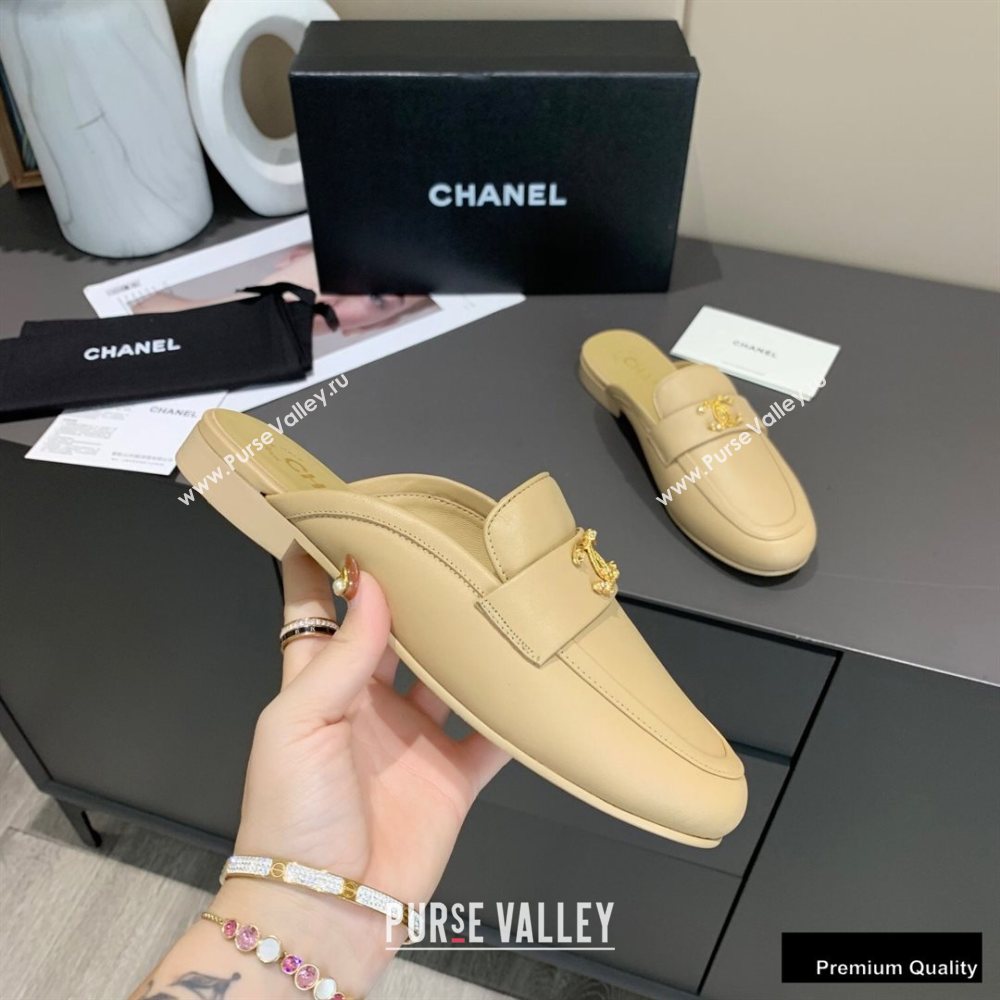 Chanel Crystal CC Logo Mules Beige 2020 (modeng-20092320)