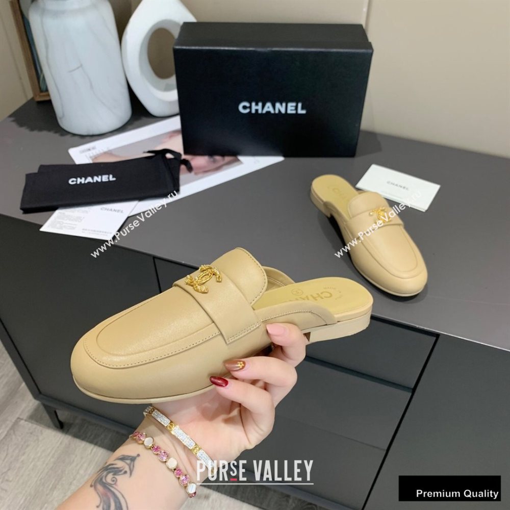 Chanel Crystal CC Logo Mules Beige 2020 (modeng-20092320)