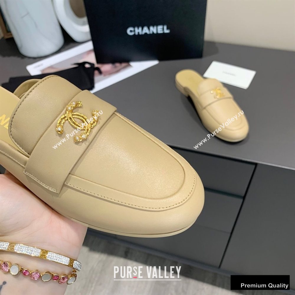 Chanel Crystal CC Logo Mules Beige 2020 (modeng-20092320)