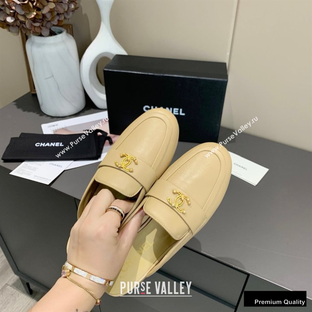 Chanel Crystal CC Logo Mules Beige 2020 (modeng-20092320)