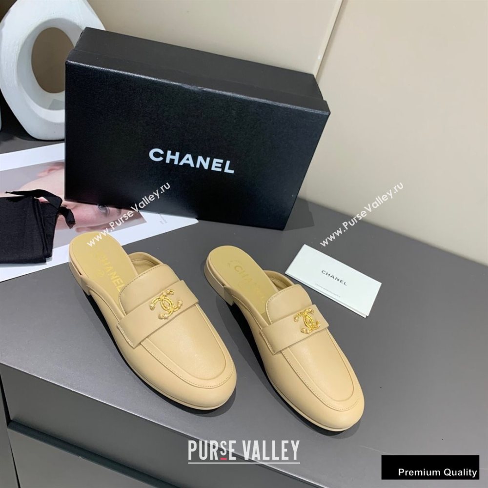 Chanel Crystal CC Logo Mules Beige 2020 (modeng-20092320)