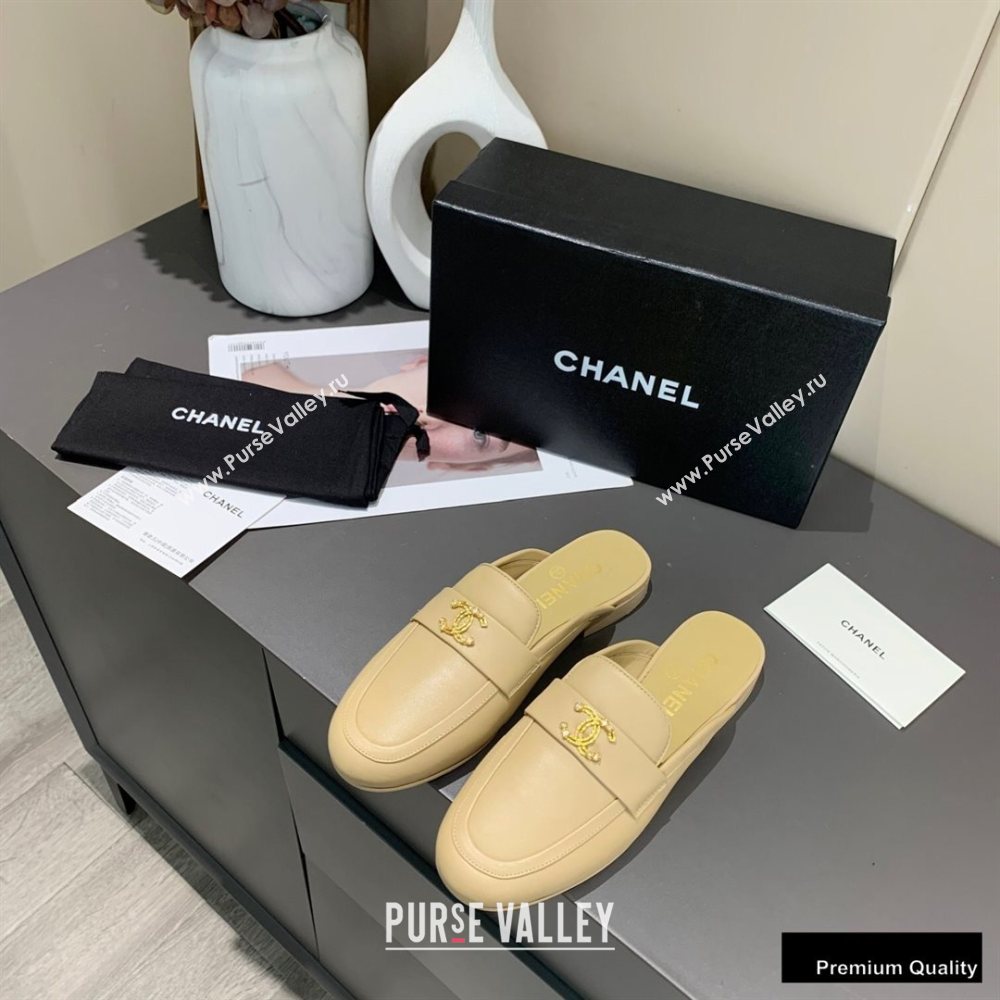 Chanel Crystal CC Logo Mules Beige 2020 (modeng-20092320)