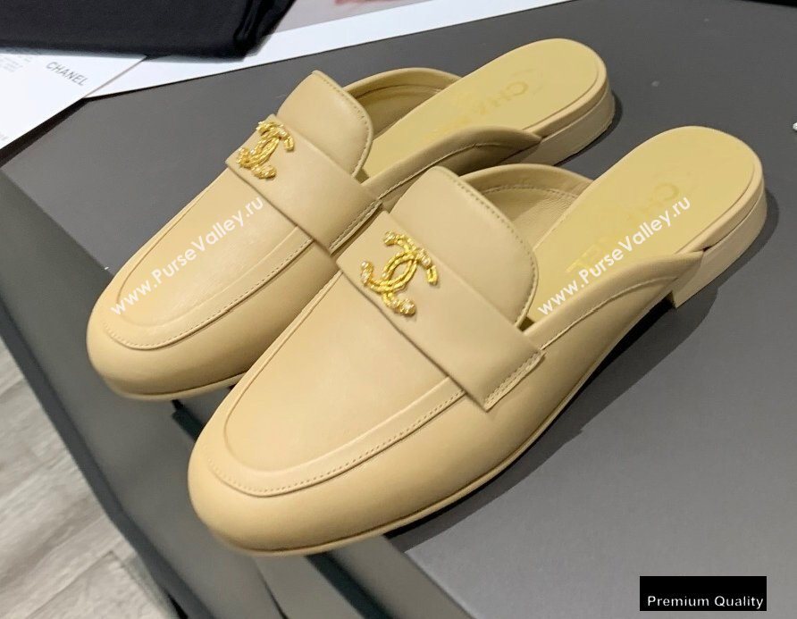 Chanel Crystal CC Logo Mules Beige 2020 (modeng-20092320)