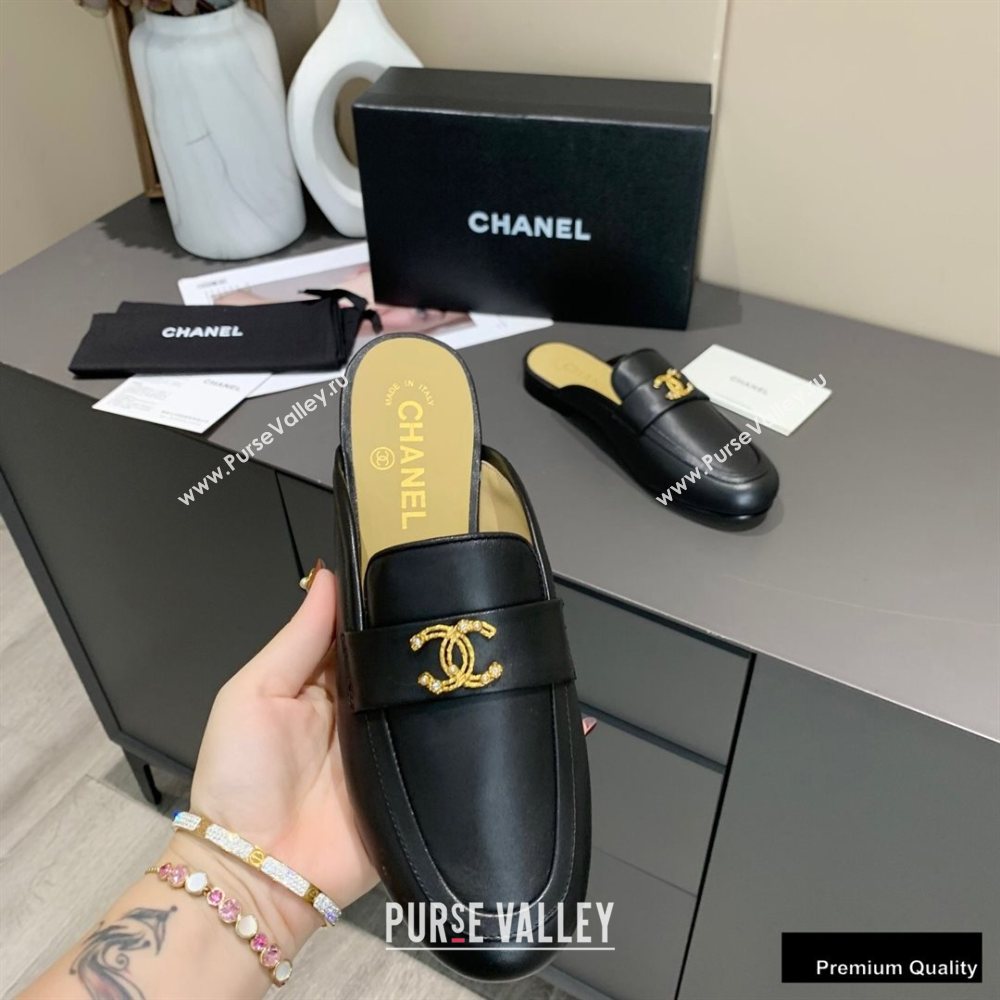 Chanel Crystal CC Logo Mules Black 2020 (modeng-20092318)