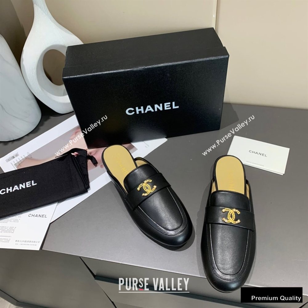 Chanel Crystal CC Logo Mules Black 2020 (modeng-20092318)