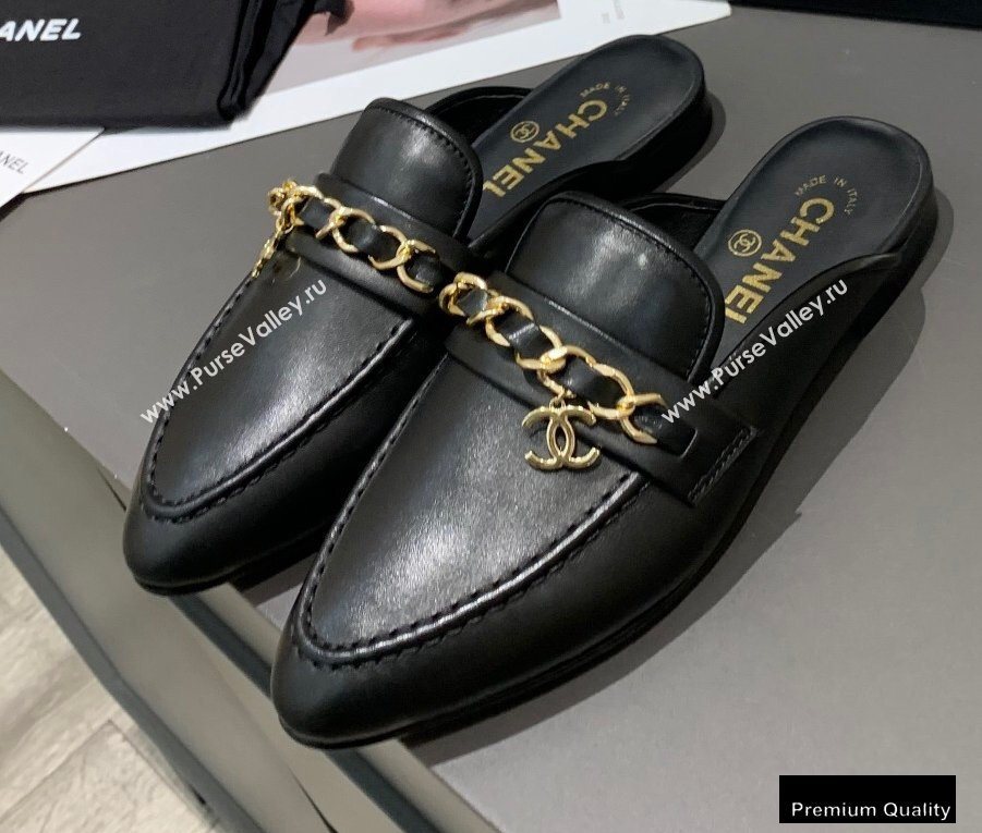 Chanel Chain and CC Logo Mules Black 2020 (modeng-20092321)