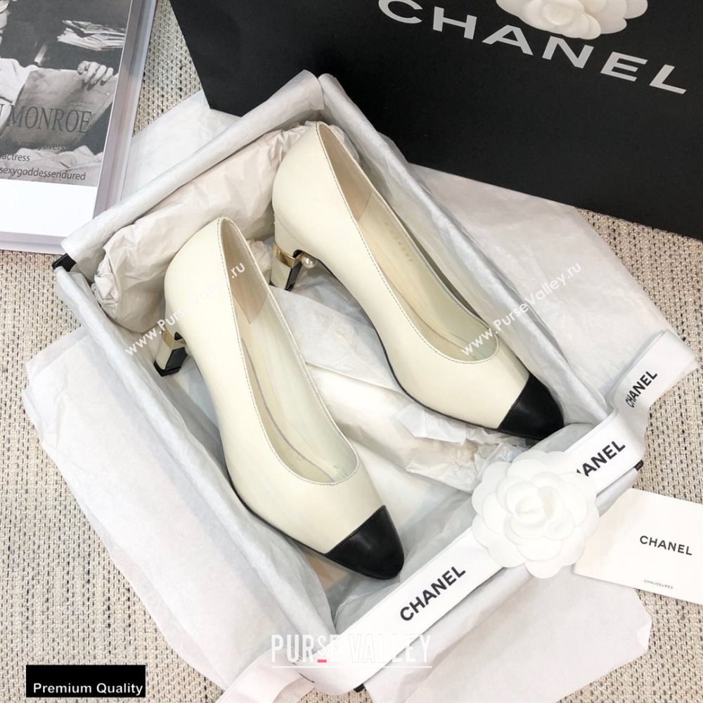 Chanel Pearl Low Heel Pumps White 2020 (modeng-20092305)