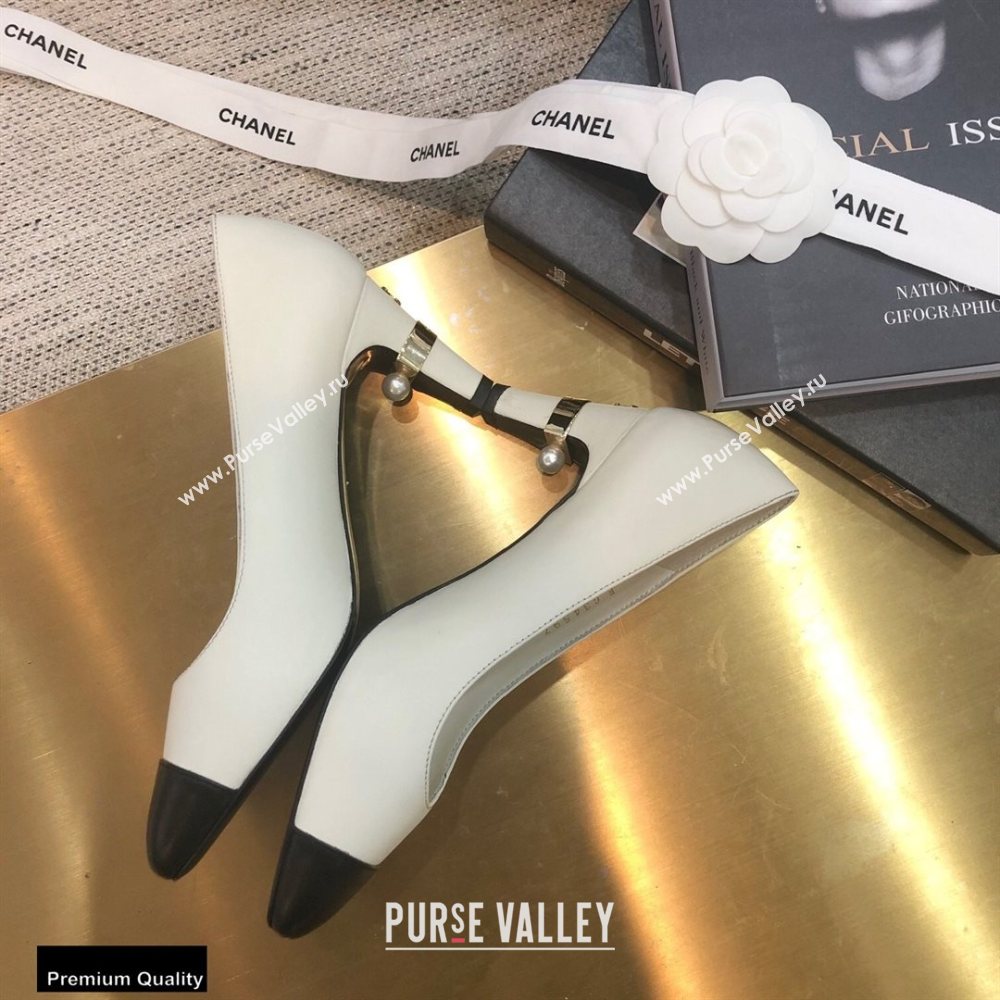 Chanel Pearl Low Heel Pumps White 2020 (modeng-20092305)