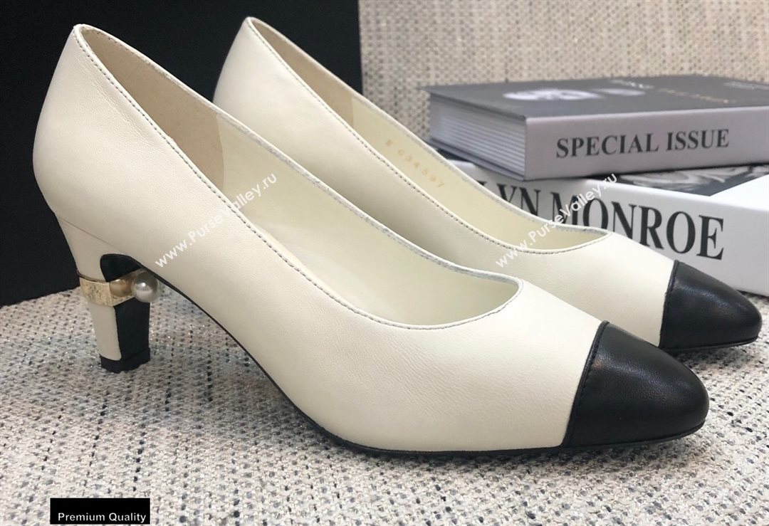 Chanel Pearl Low Heel Pumps White 2020 (modeng-20092305)