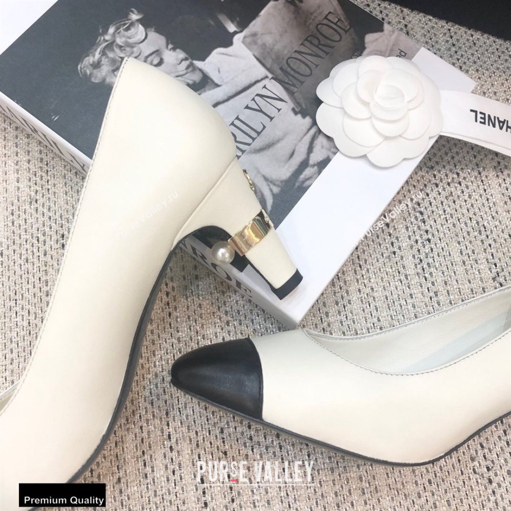 Chanel Pearl Low Heel Pumps White 2020 (modeng-20092305)