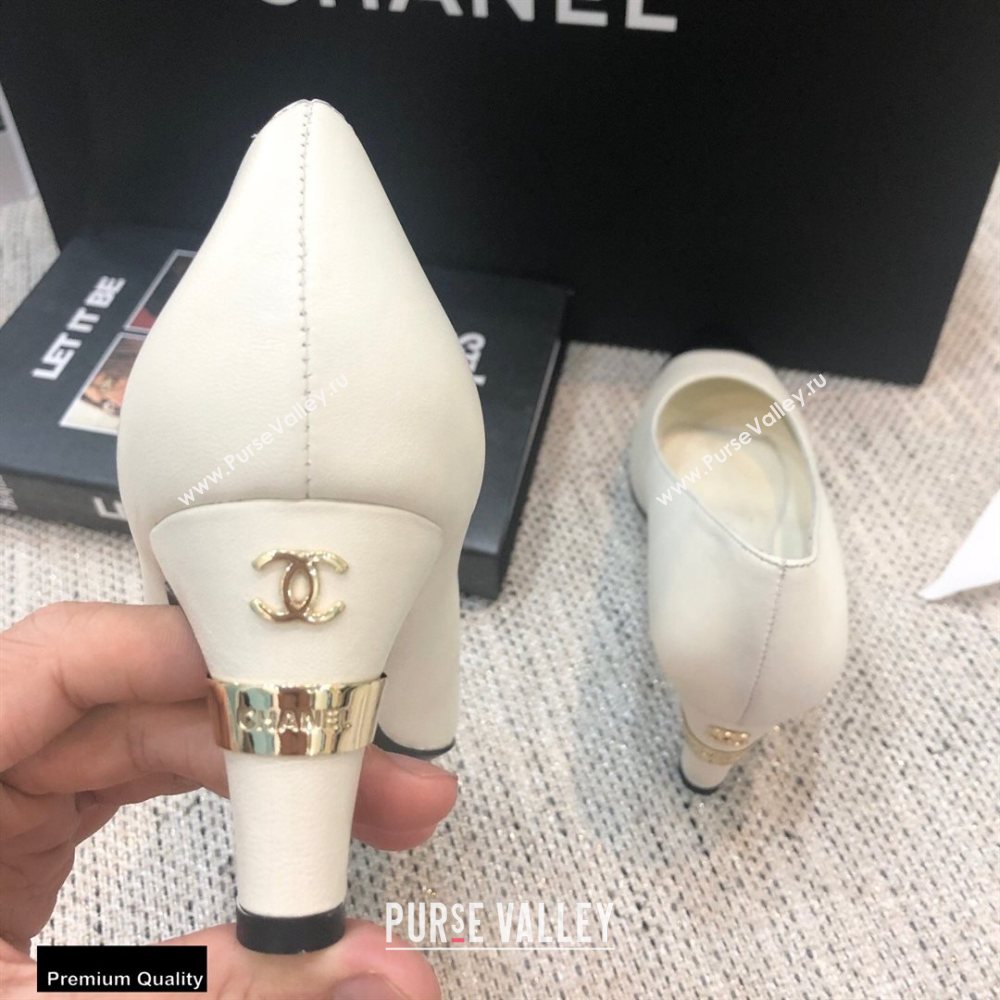 Chanel Pearl Low Heel Pumps White 2020 (modeng-20092305)