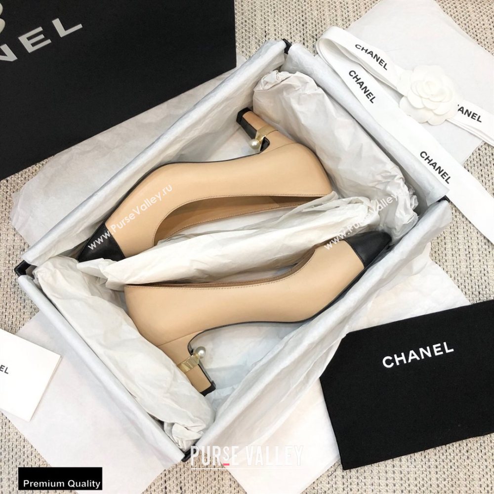 Chanel Pearl Low Heel Pumps Beige 2020 (modeng-20092306)