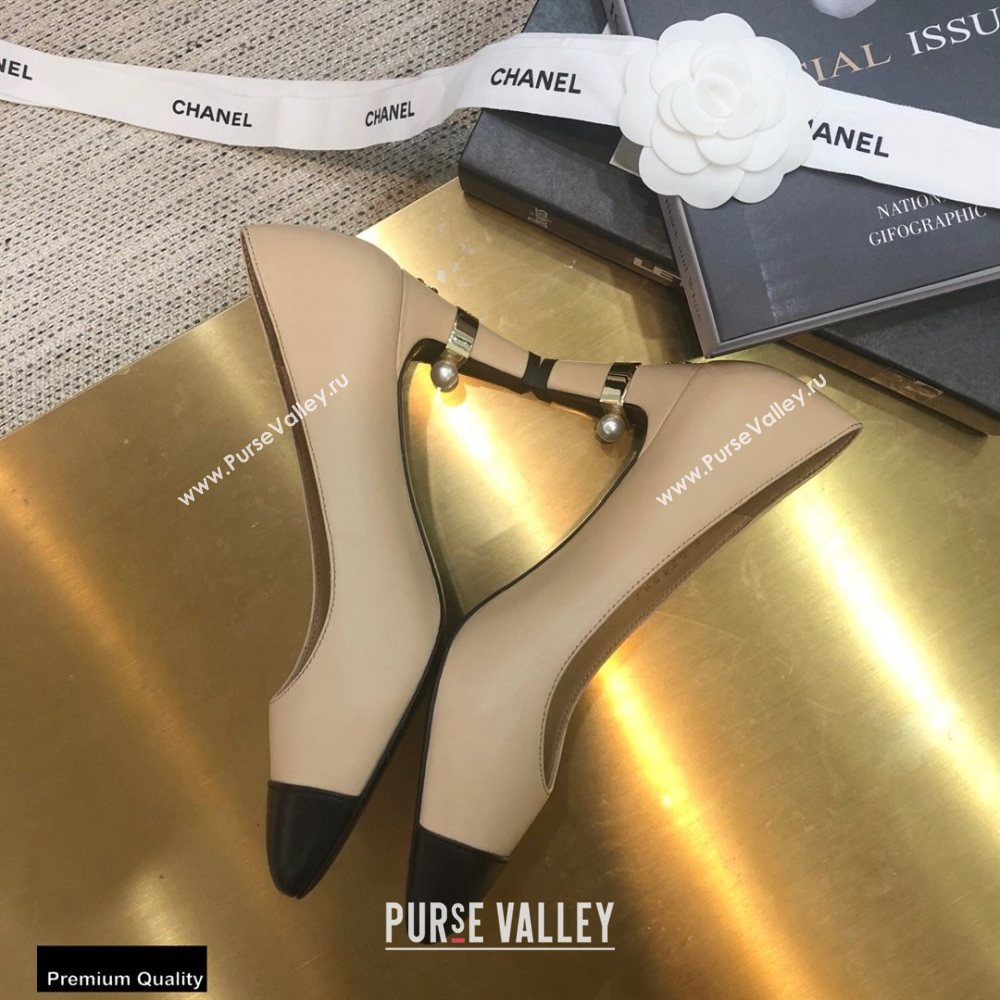 Chanel Pearl Low Heel Pumps Beige 2020 (modeng-20092306)