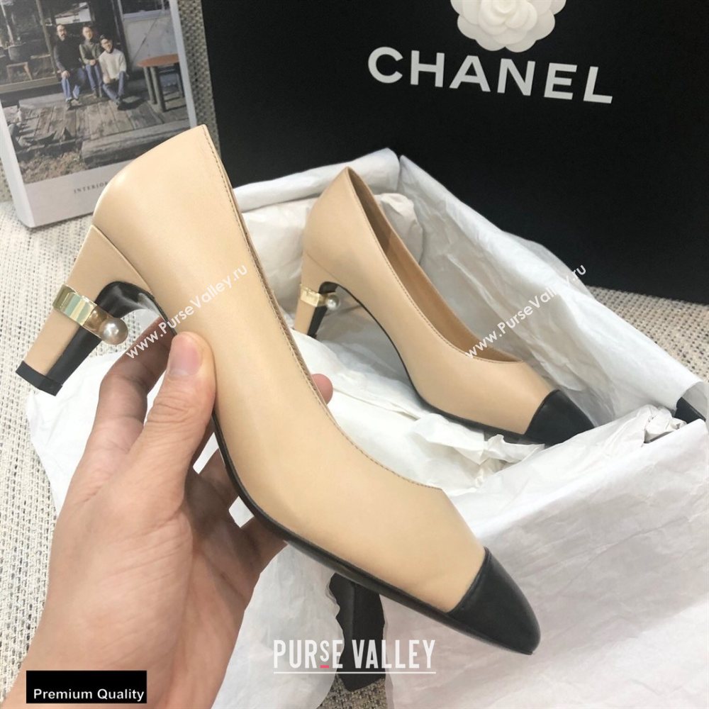 Chanel Pearl Low Heel Pumps Beige 2020 (modeng-20092306)