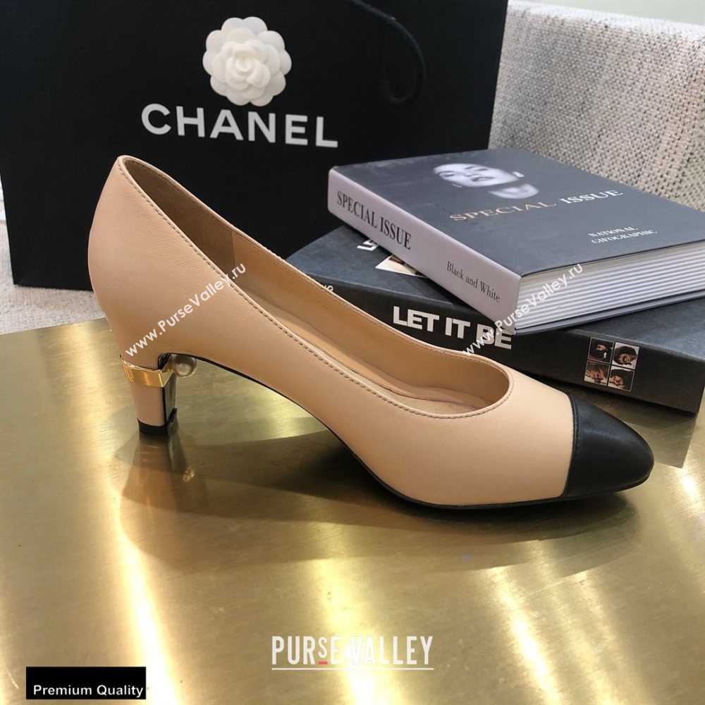 Chanel Pearl Low Heel Pumps Beige 2020 (modeng-20092306)