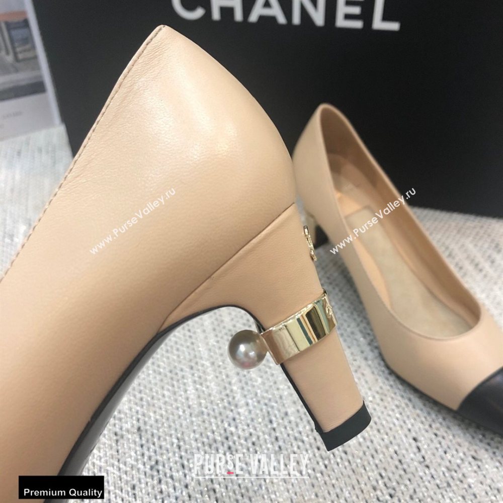 Chanel Pearl Low Heel Pumps Beige 2020 (modeng-20092306)
