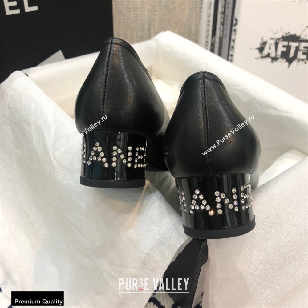 Chanel Crystal Logo Heel 3.5cm Pumps Black 2020 (modeng-20092309)