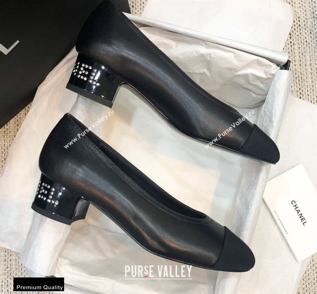 Chanel Crystal Logo Heel 3.5cm Pumps Black 2020 (modeng-20092309)