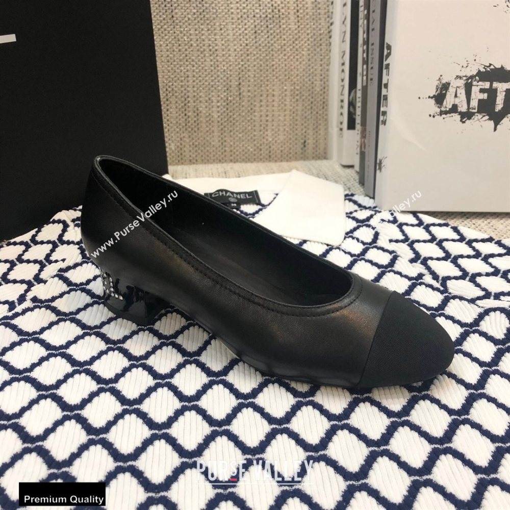 Chanel Crystal Logo Heel 3.5cm Pumps Black 2020 (modeng-20092309)