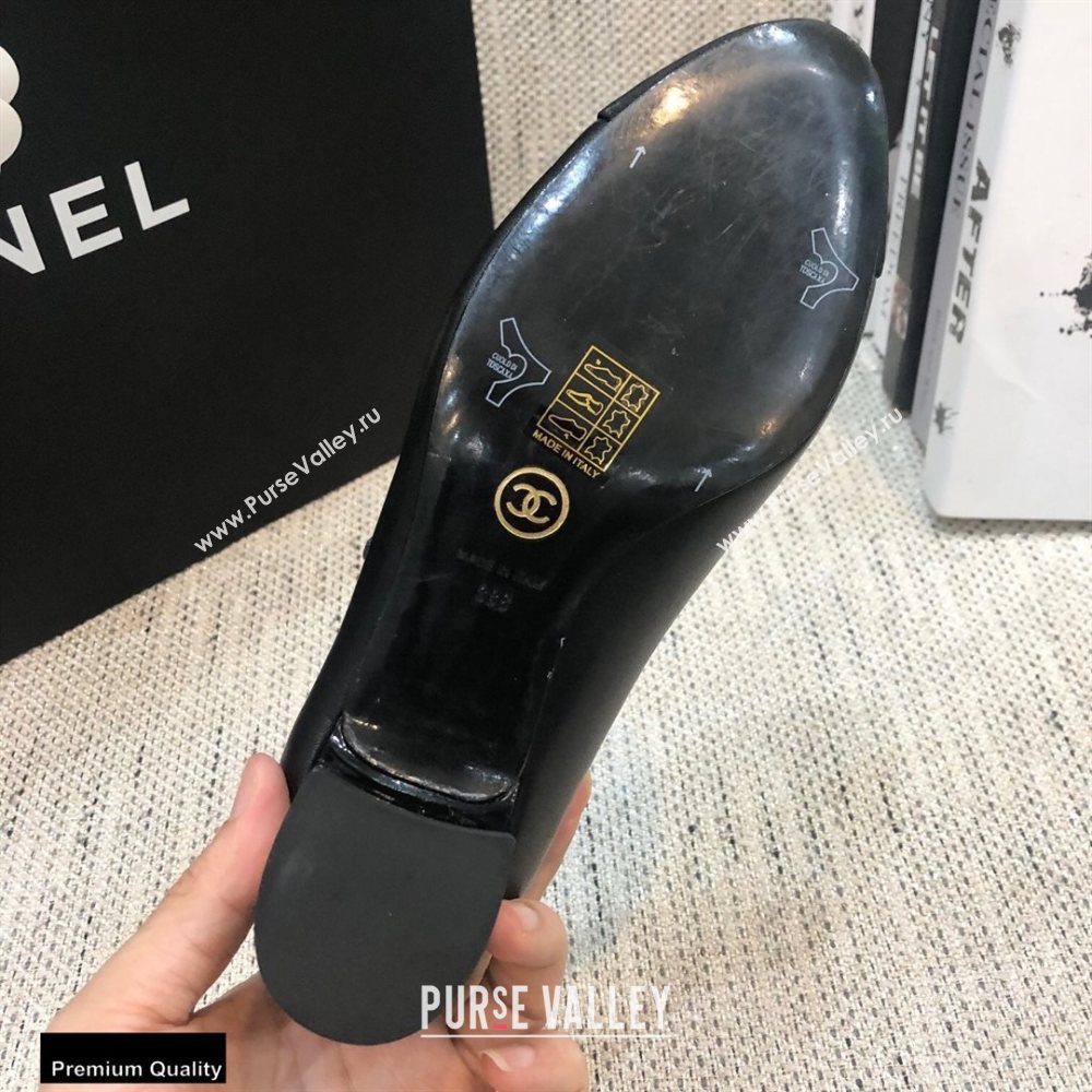 Chanel Crystal Logo Heel 3.5cm Pumps with Strap Black 2020 (modeng-20092311)