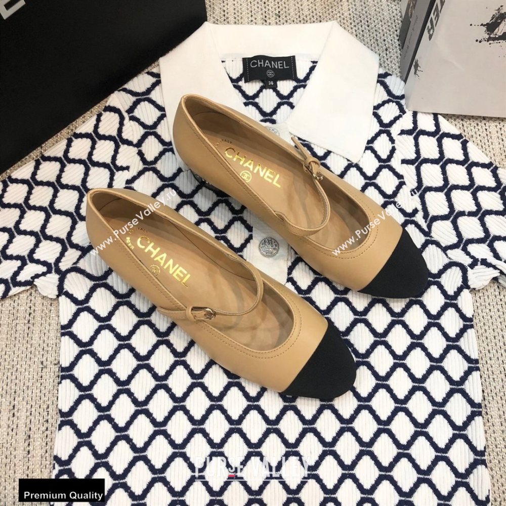 Chanel Crystal Logo Heel 3.5cm Pumps with Strap Beige 2020 (modeng-20092312)