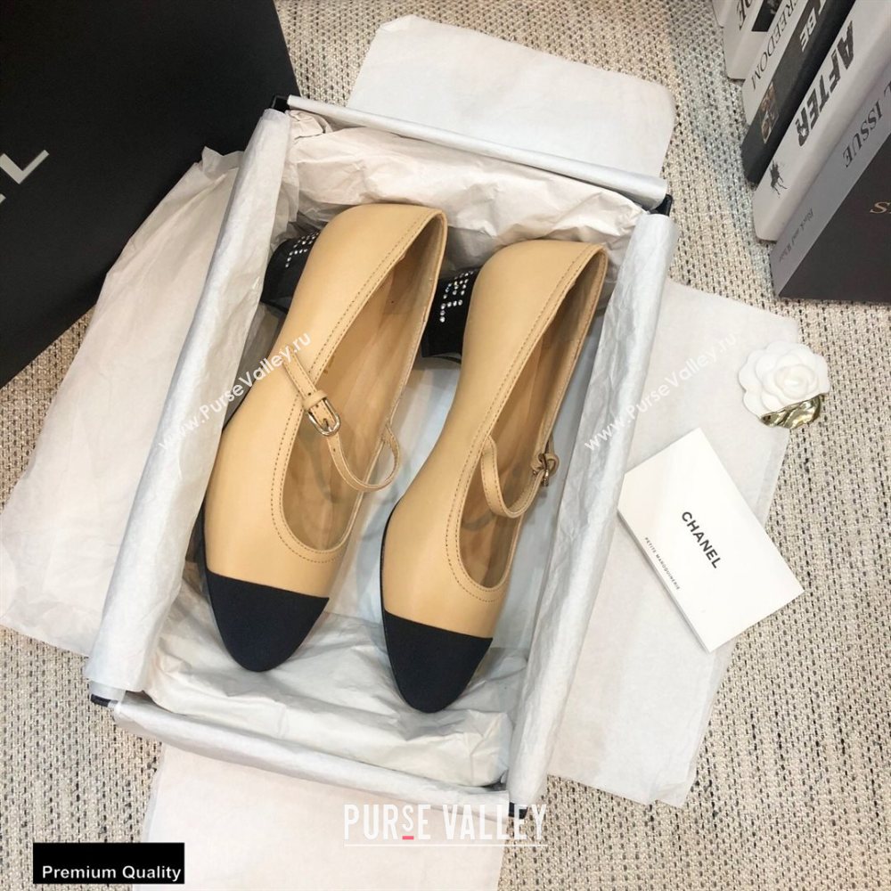 Chanel Crystal Logo Heel 3.5cm Pumps with Strap Beige 2020 (modeng-20092312)