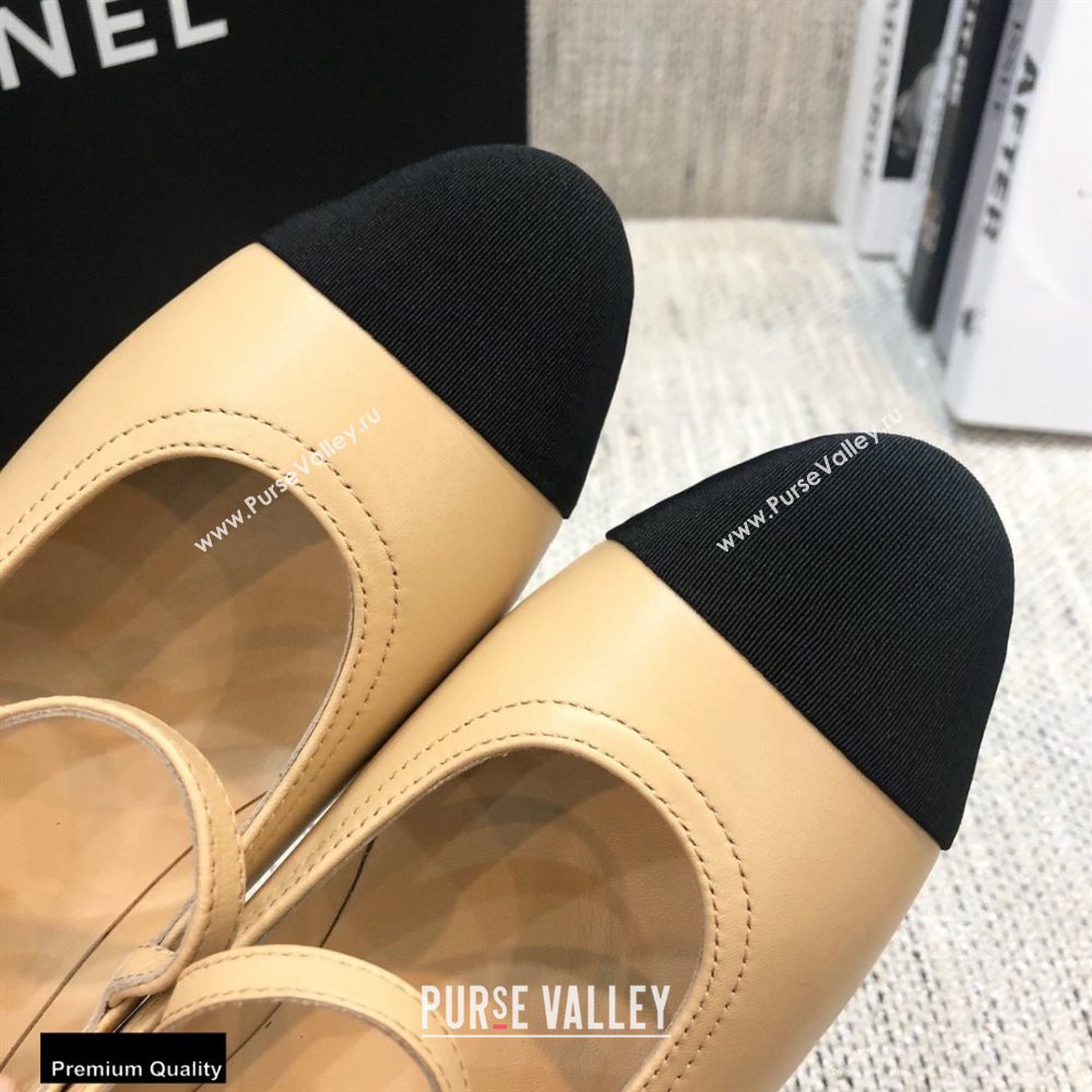 Chanel Crystal Logo Heel 3.5cm Pumps with Strap Beige 2020 (modeng-20092312)