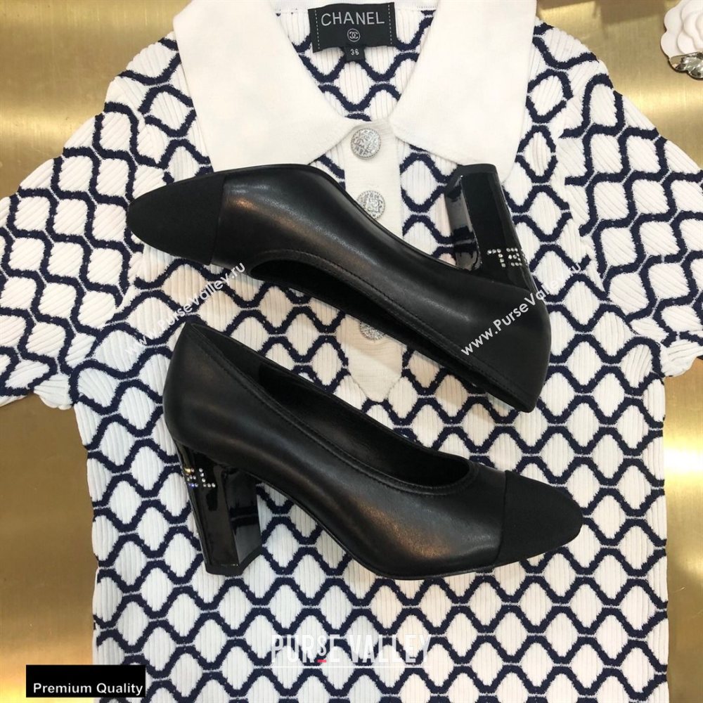 Chanel Crystal Logo Heel 8.5cm Pumps Black 2020 (modeng-20092307)