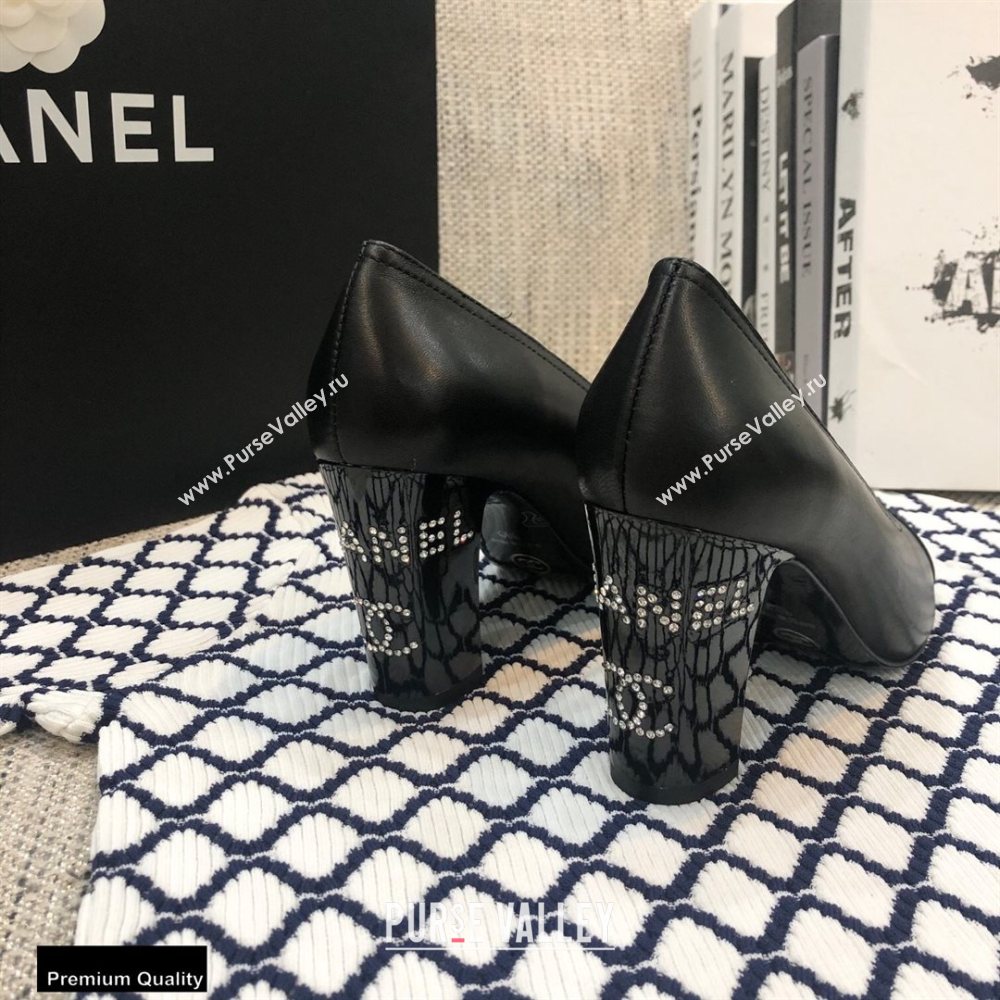 Chanel Crystal Logo Heel 8.5cm Pumps Black 2020 (modeng-20092307)