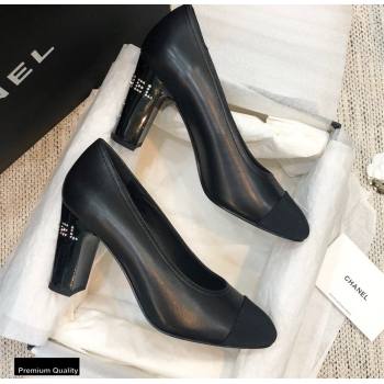 Chanel Crystal Logo Heel 8.5cm Pumps Black 2020 (modeng-20092307)