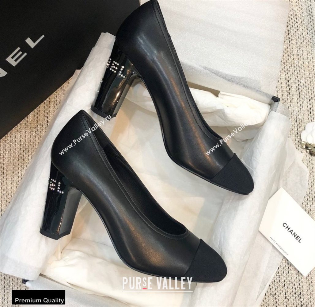 Chanel Crystal Logo Heel 8.5cm Pumps Black 2020 (modeng-20092307)