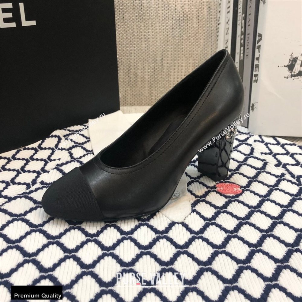 Chanel Crystal Logo Heel 8.5cm Pumps Black 2020 (modeng-20092307)