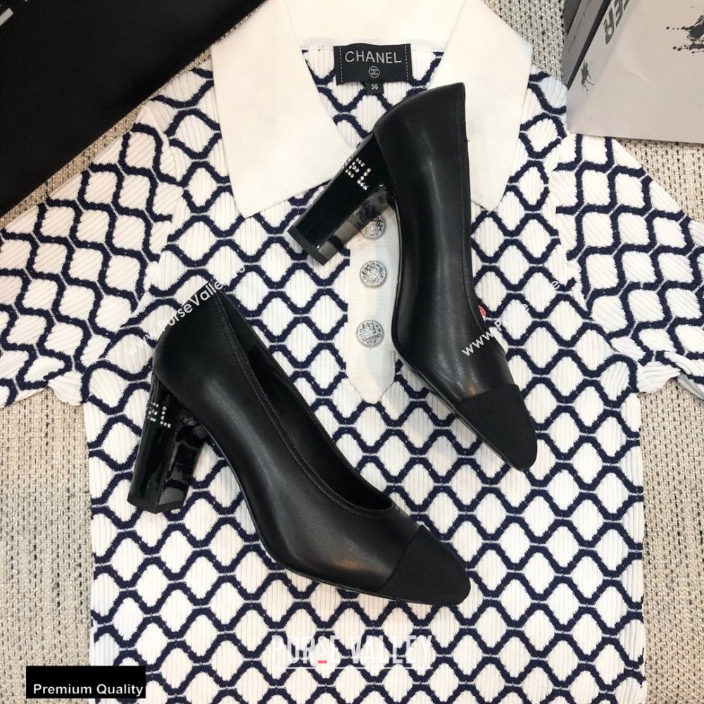 Chanel Crystal Logo Heel 8.5cm Pumps Black 2020 (modeng-20092307)