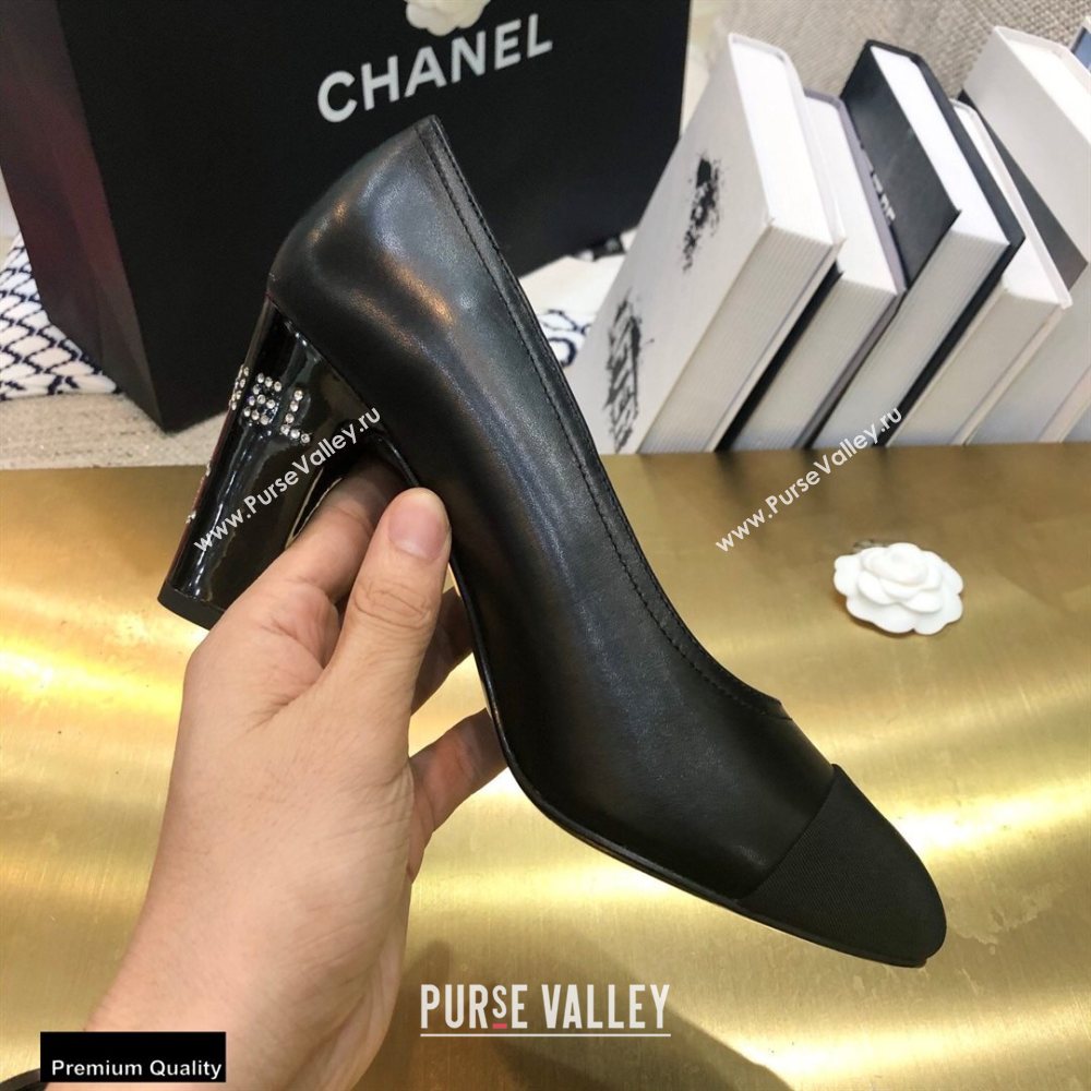 Chanel Crystal Logo Heel 8.5cm Pumps Black 2020 (modeng-20092307)