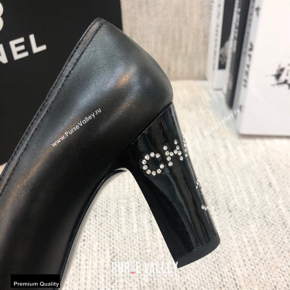 Chanel Crystal Logo Heel 8.5cm Pumps Black 2020 (modeng-20092307)