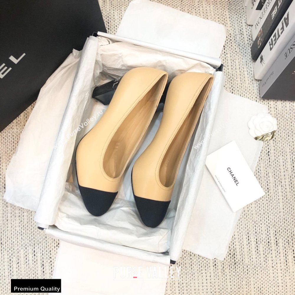 Chanel Crystal Logo Heel 8.5cm Pumps Beige 2020 (modeng-20092308)