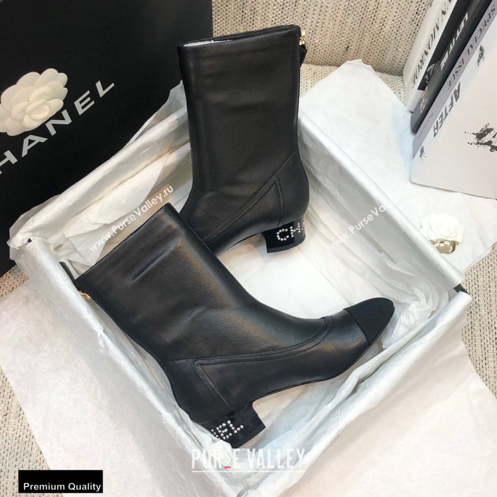 Chanel Crystal Logo Heel 3.5cm Boots Black 2020 (modeng-20092331)
