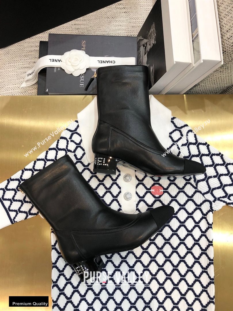 Chanel Crystal Logo Heel 3.5cm Boots Black 2020 (modeng-20092331)