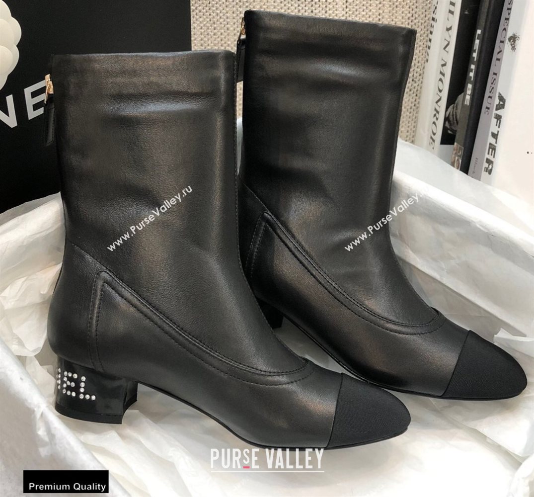 Chanel Crystal Logo Heel 3.5cm Boots Black 2020 (modeng-20092331)