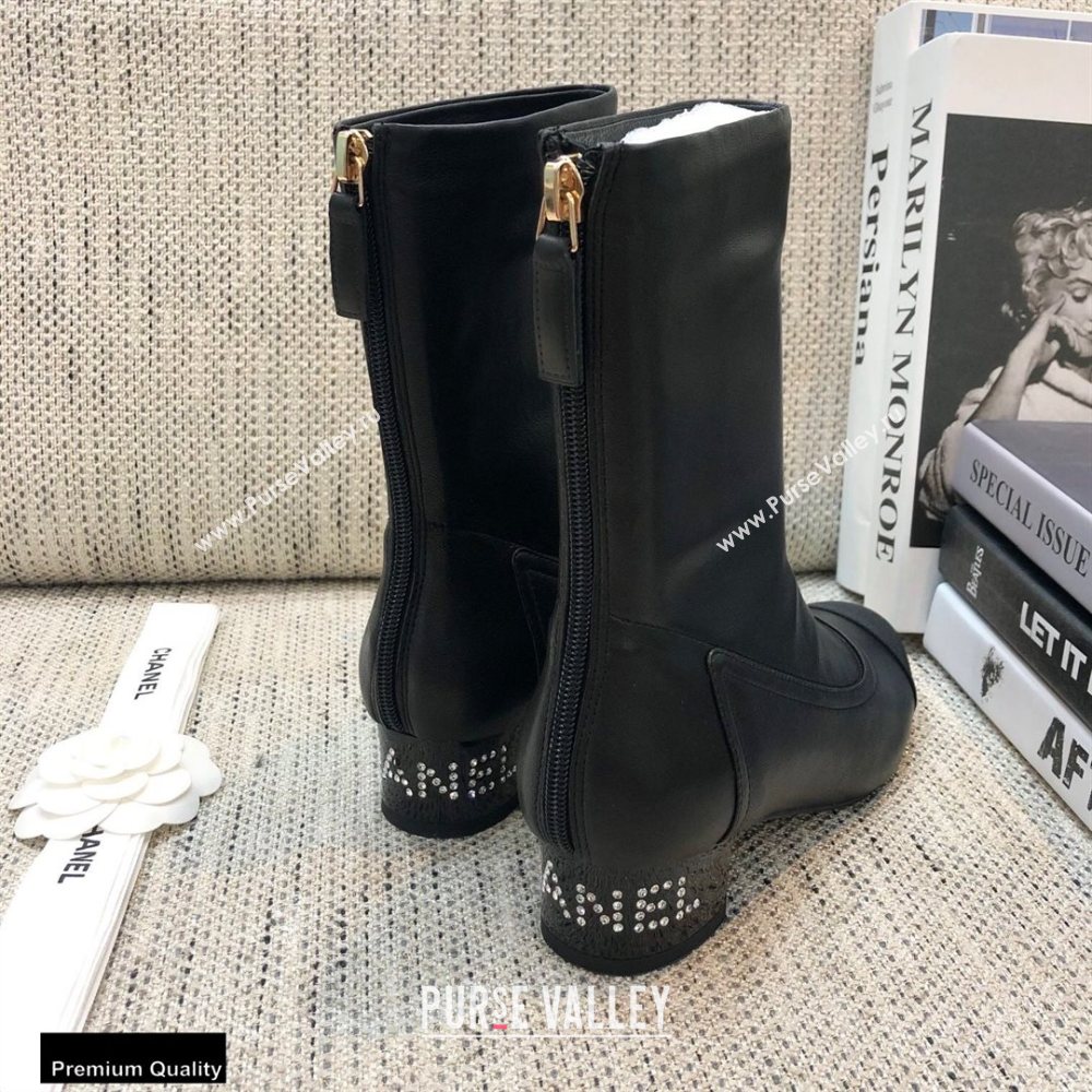 Chanel Crystal Logo Heel 3.5cm Boots Black 2020 (modeng-20092331)