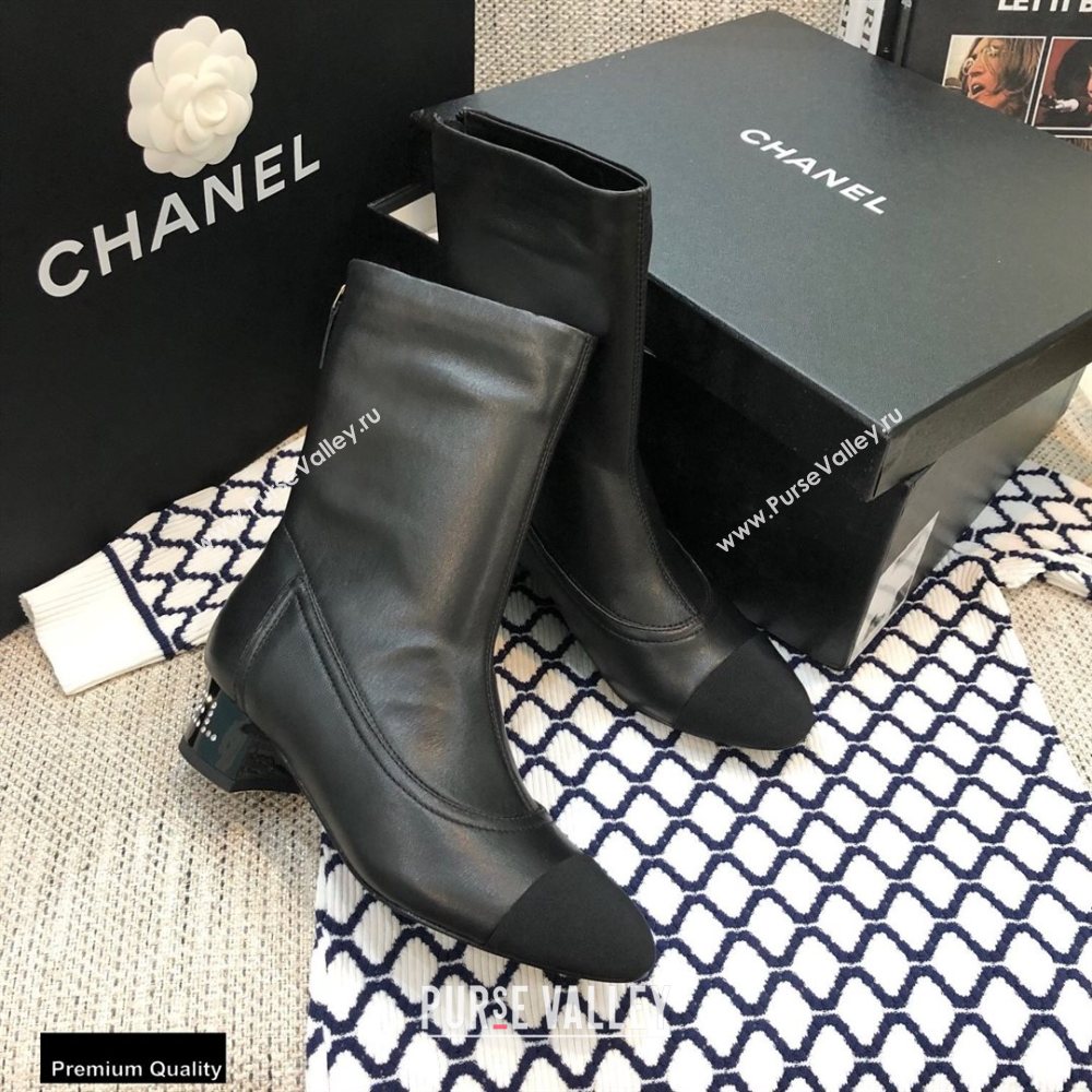 Chanel Crystal Logo Heel 3.5cm Boots Black 2020 (modeng-20092331)