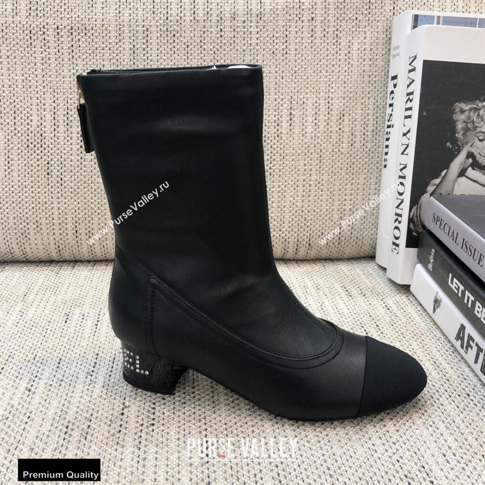 Chanel Crystal Logo Heel 3.5cm Boots Black 2020 (modeng-20092331)