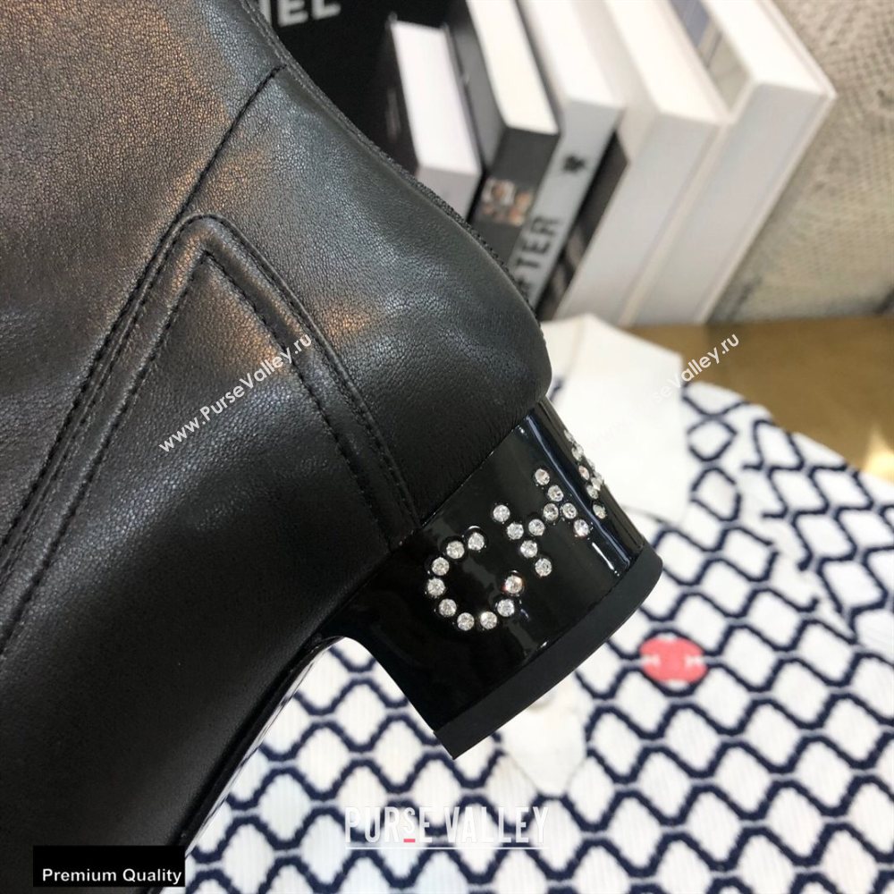 Chanel Crystal Logo Heel 3.5cm Boots Black 2020 (modeng-20092331)